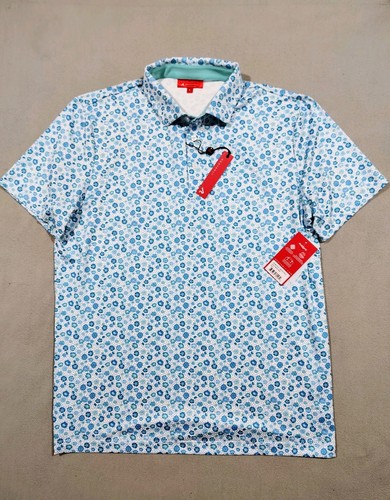 Redvanly Polo Shirt Golf Mens Large Malibu Blue Floral Performance NWT Stretch - Picture 2 of 12