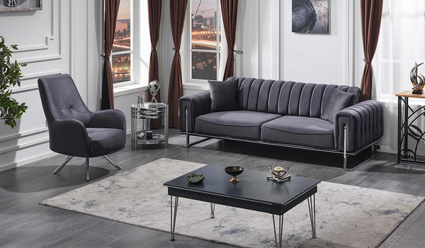 Sofa Set 3+1 Sitzer Wohnzimmer Luxus Chesterfield Grau Sofagarnitur-image