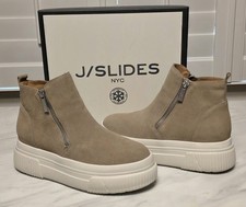 J/Slides NYC Wynona Taupe Suede Hidden Wedge Waterproof Sneaker/Bootie Size 8
