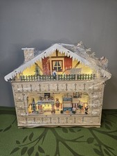 Wood House-Shaped Christmas Advent Calendar w/ Countdown Drawers LED Lights