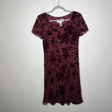 Jones Wear Dress Womens 8 Red Purple Velvet Burnout Floral 90s Y2K Cocktail Vtg