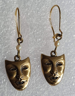 Vintage schöne Ohrhänger golden Anhänger "Maske" Nachlass