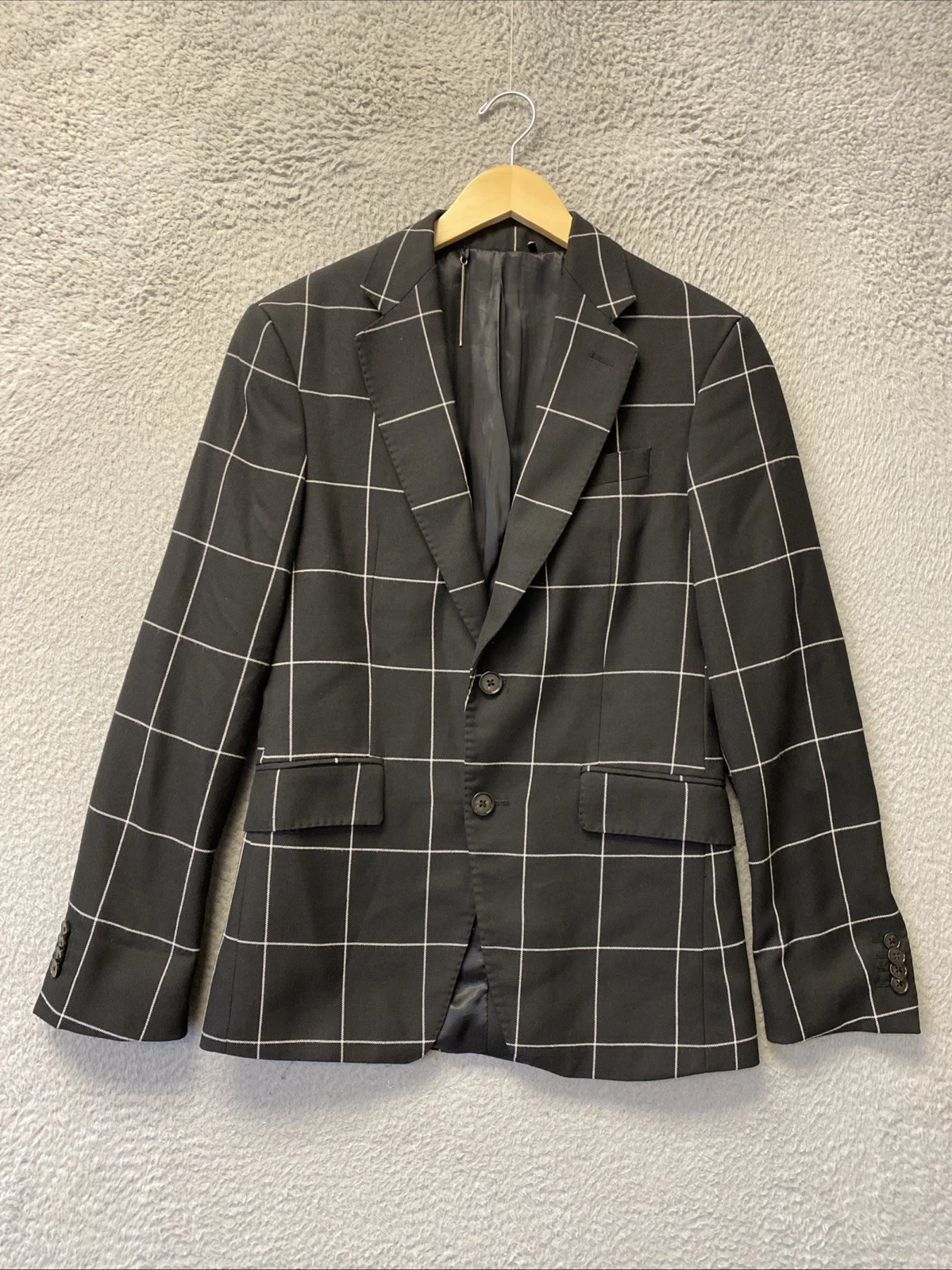 ZARA Sports Coat Jacket 36 Men Blazer Coat Black Check /138-14