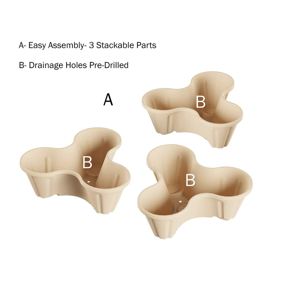 Juego de 3 macetas apilables torre - macetas de 3 niveles que ahorran espacio - interior/o... Foto 3 de 4