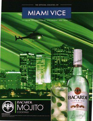2006 Bacardi Mojito Rum ''Miami Vice'' Movie Promo Print Ad Helicopter Art