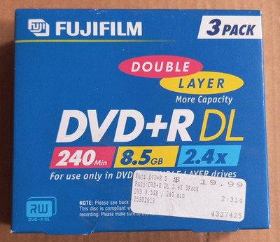 Fujifilm DVD+R DL Disc 3 Pk. Double Layer- 8.5gb- 2.4x New