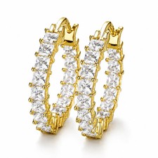 Elegant Gold Princess Cut CZ Crystal Eternity Huggie Hoop Earrings Jewelry