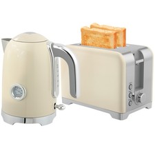 HOMCOM Kettle and Toaster Set with Temperature Gauge, Crumb Tray, Cream