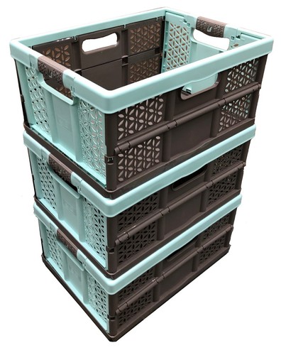 3 x Extra Strong Folding Plastic Stacking Crates with 1 x Cool Bag Insert - Picture 5 of 9