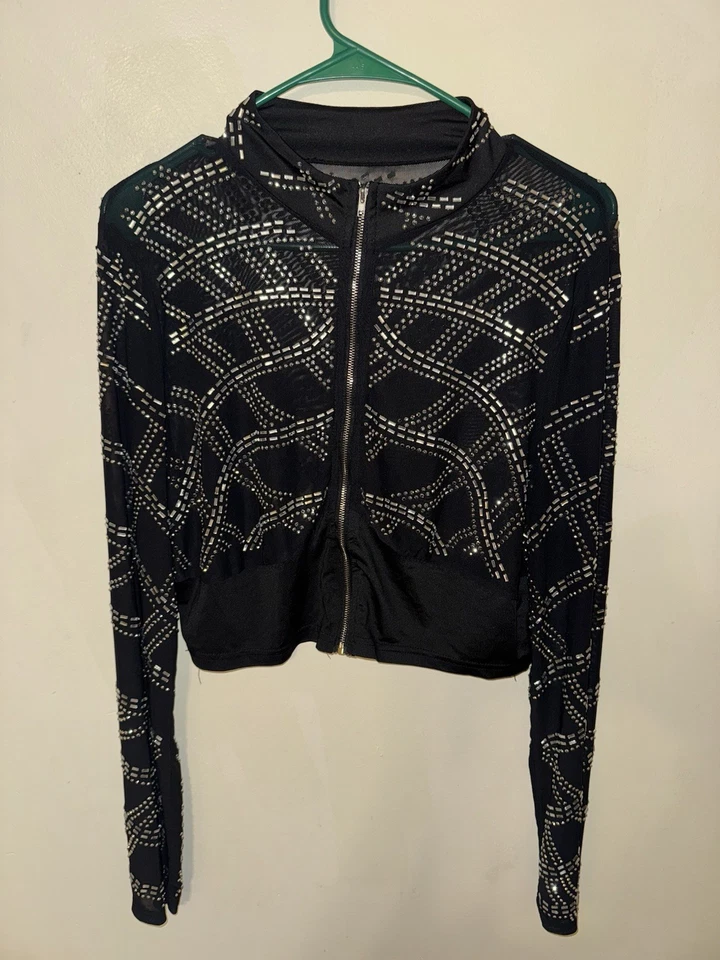 Precioso juego de 2 piezas de encaje de malla transparente con diamantes de imitación Foto 3 de 4