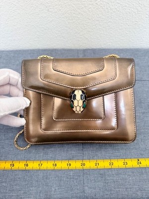 Authentic Bvlgari Serpenti Forever Bag Bronze Metallic Leather Chain Shoulder Cr