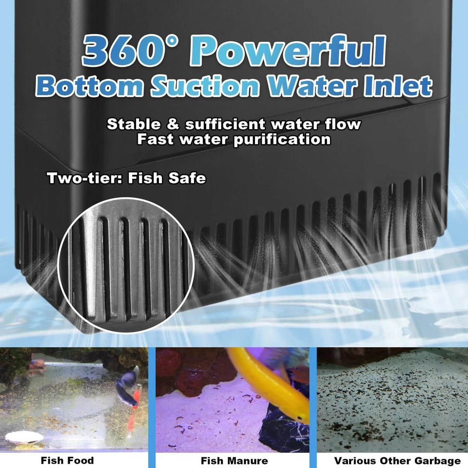 Turtle Tank Filter Aquarium Filter Power Adjustable 20-75 Gal. 290GPH Large Inte - Image 4 of 4