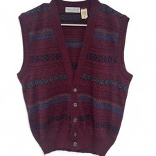 70s Vtg COLLECTIF Men s Sweater Vest Wool Blend Button Front Argyle Burgundy M