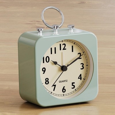  Battery Operated Alarm Clock with Square Metal Case,No Ticking Analog Quart...
