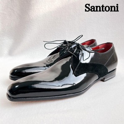Santoni Men's Patent Leather Dress Shoes 25cm Unused Italy Made Black