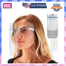 Salon World Safety Blue Face Shields with Glasses Frames (25 Pack) - Anti-Fog