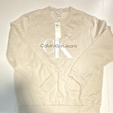 Calvin Klein Jeans Beige Logo Crew Neck Sweatshirt XL Men's Long Sleeve