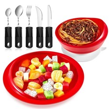2 Sets Adaptive Utensils for Elderly Bowl and Plate Set Adaptive Self Feeding