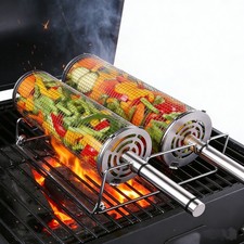 Cesta de parrilla enrollable 2 piezas asas extraíbles para barbacoa al aire libre barbacoa parrilla malla