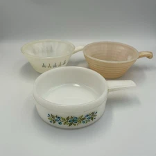 Lot Of 3 Vintage Soup Bowls Fire King And Jeannette Glass Glasbake Ovenware