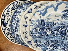 Vintage Mismatched China Blue & White BREAD, Cake, Dessert Plates ~ Set of 4 ~