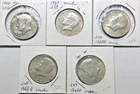 Kennedy Half Dollars  1966 BU  1967 1968D & (2)- 1969D UNC 40% silver lot of 5