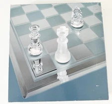 Italfama Vintage Glass Chess Set Mirrored Board Clear / Frosted Pieces Complete