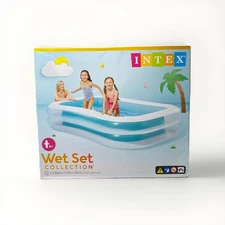 Intex Inflatable 8.5' x 5.75' Swim Center Family Pool for 2-3 Kids, Blue & White