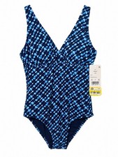 Lands  End One Piece Swimsuit Blue Tie Dye V Neck Women  s Small NWT