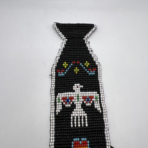 Vintage Native American Zuni Black Beaded Necktie Eagle Neck Pendant - Picture 3 of 5