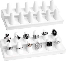 2 Pcs Set Deluxe White Faux Leather Finger Ring Showcase Display Jewelry Organiz