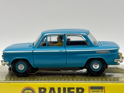 BAUER HO SLOT CAR NSU 1000C TOURQUOISE POWER BY BAUER ULTRA LOW CHASSIS