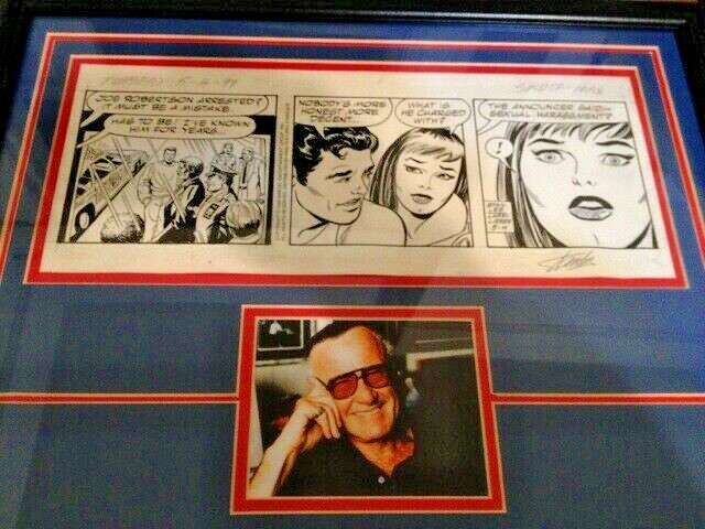 ??STAN LEE Signed Spiderman Original comic strip w/ Mary Jane FRAMED Autographed Comic Art