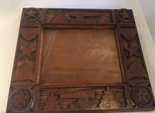 Vintage Folk Art Wood Picture Frame 8 x 10 Stars Shields Cannons Hand Carved