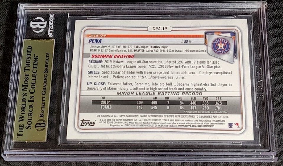 その他 Bowman 2020 Jeremy Pena Purple Ref Auto 2020 Bowman - Chrome Prospects Autographs Jeremy Pena #CPA