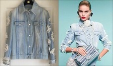 Chanel Denim Jacket 18P FR40 US8 CC Buttons Light Blue Cotton Camelia Runway
