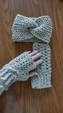Handmade Knit Headband And Fingerless Gloves