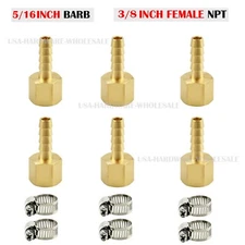 (6 Pack) 5/16" Hose Barb X 3/8" FEMALE NPT Brass Pipe Fitting NPT Thread +Clamp