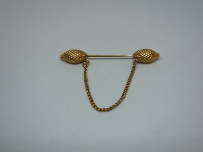Beautiful Brooch Stick Pin Gold Tone Texture Dangling Chain 2'' Long CUTE