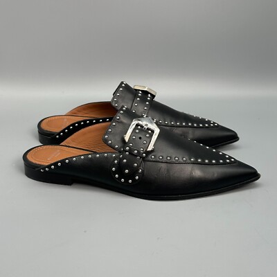 Givenchy Elegant Women US 6 EUR 36.5 Black Leather Slip-On Pointed Studded Mules
