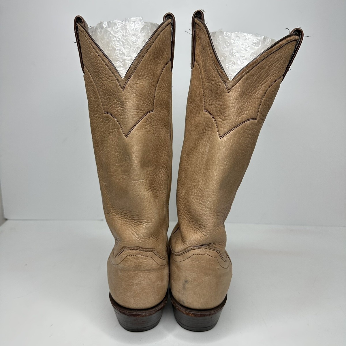 Justin Euro Elk Leather Cowboy Boots Mens Size 8 B Tan Made  display picture 1