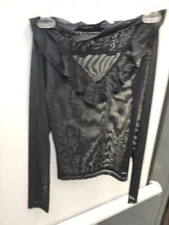 Popular  21 Mesh Lace Sheer Ruffle  Waist Blouse Tank Top Shirt Small Jr