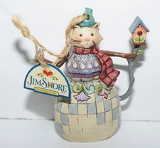Jim Shore Heartwood Creek: Cat Snowman Figurine with Birdhouse and Bird 2009