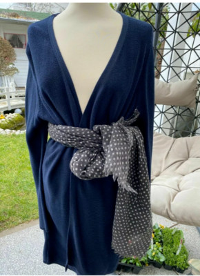 S.Oliver Jacke Feinstrick Lang Damen Größe 44 Blau Strickjacke long Cardigan 