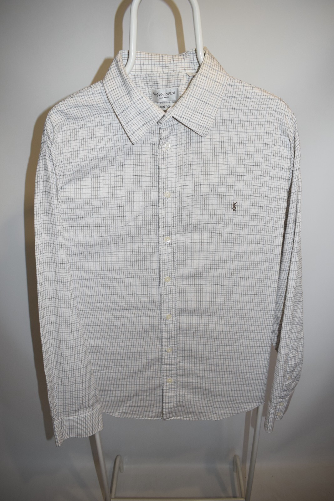 Camicia Yves Saint Laurent YSL bottoni cotone lusso check manica lunga uomo taglia XL