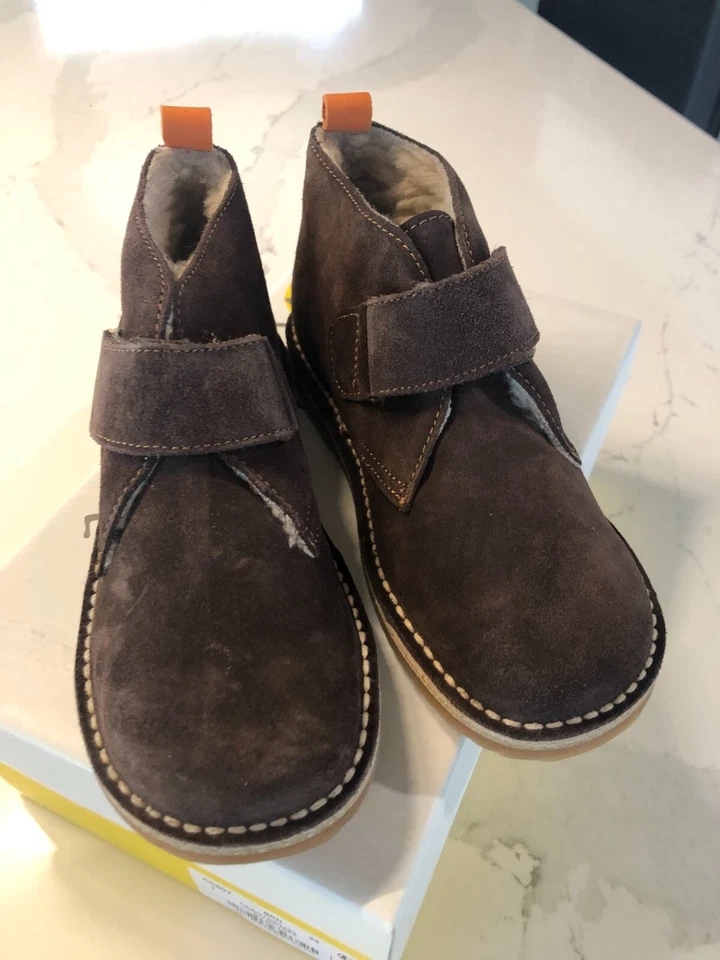 Mini Boden Niños Talla 2.5, 33 Marrón Gamuza Cuero Desierto Botas Zapatos Gancho y Lazo Foto 2 de 4