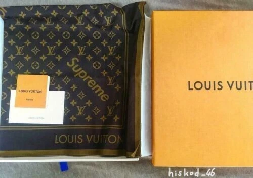 Supreme x Louis Vuitton LV Monogram Bandana Scarf Brown 100% Authentic  Japan New