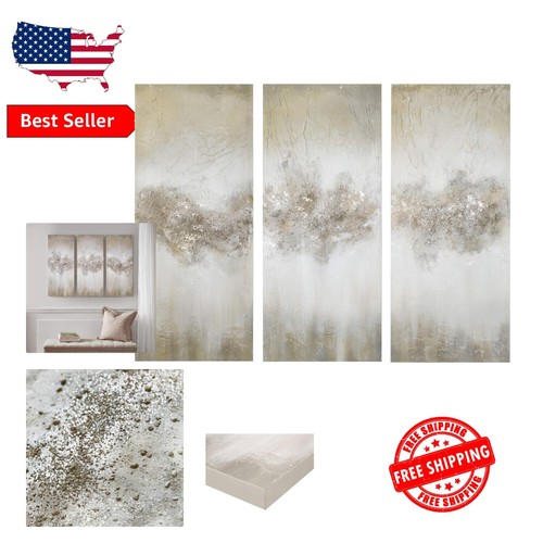 Luminous 3-Piece Hand Embellished Canvas Set - Sophisticated Home Décor 15"x35"