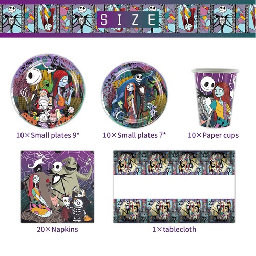 The Nightmare Before Christmas Party Supplies Set Plates Cups Tablecloth Napkins - Bild 2 von 6