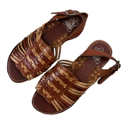 Arte En Piel Ibarria Huaraches Brown Leather Sandals Woven Flats US 7 MX 5